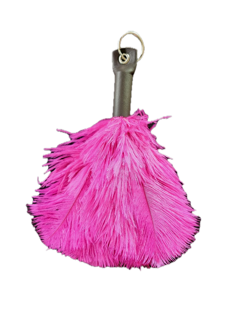 Ostrich Feather Keyring Handbag Charm With Leather Top