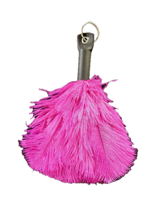 Ostrich Feather Keyring Handbag Charm With Leather Top