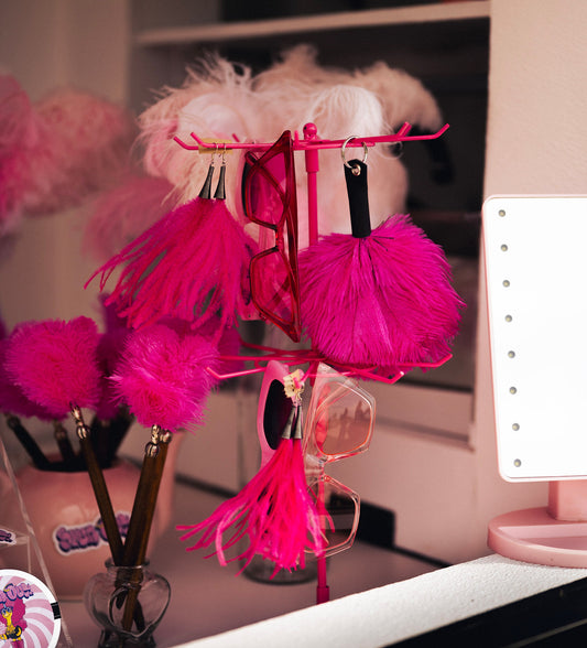 Ostrich Feather Keyring Handbag Charm With Leather Top